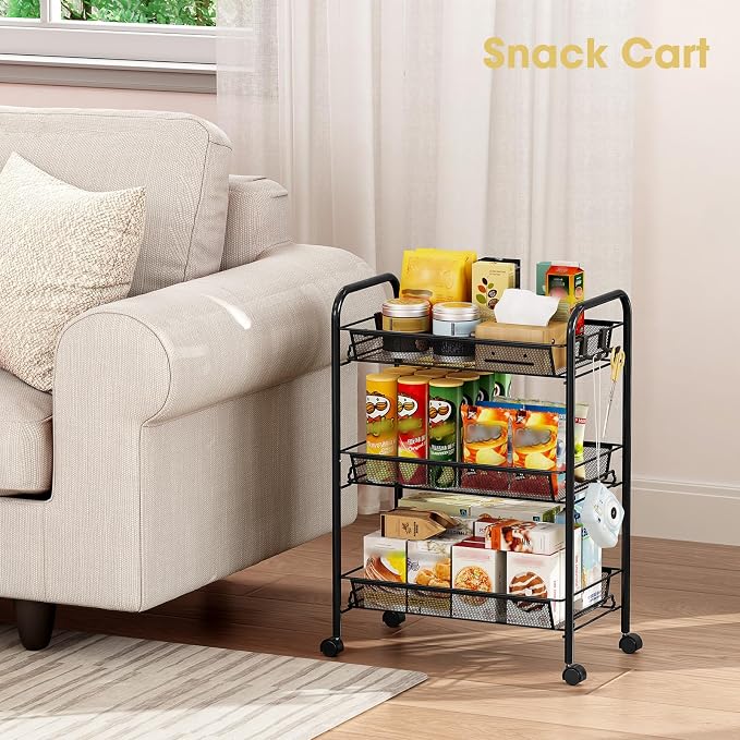 TOOLF 3-Tier Metal Rolling Cart, Mesh Wire Easy Assemble Utility Cart, Storage - Image 9