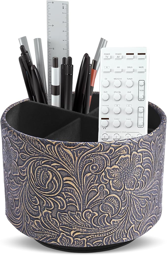 lizimandu Round Leather Art Supply Organizer, Remote Control Holder, 360 Degree by LIZIMANDU