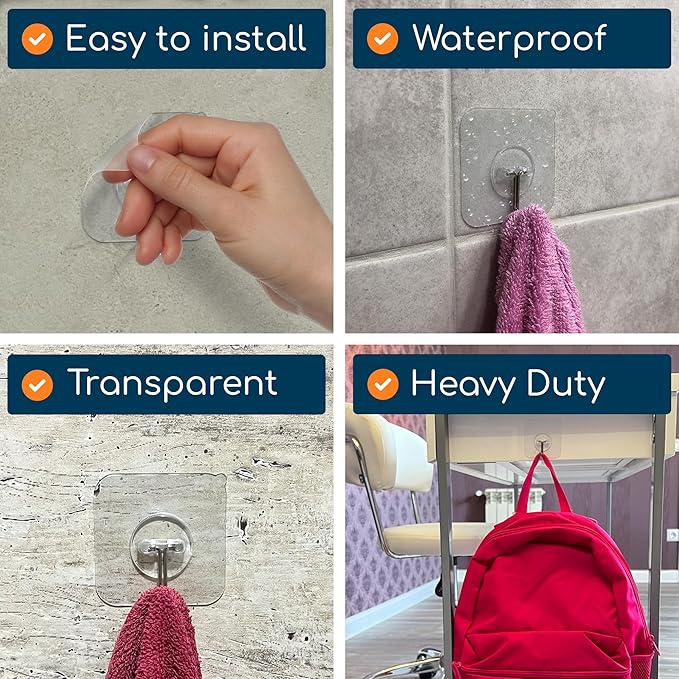 GLUIT Adhesive Wall Hooks for Hanging Heavy Duty 22 lbs Hooks for Walls No - Image 4