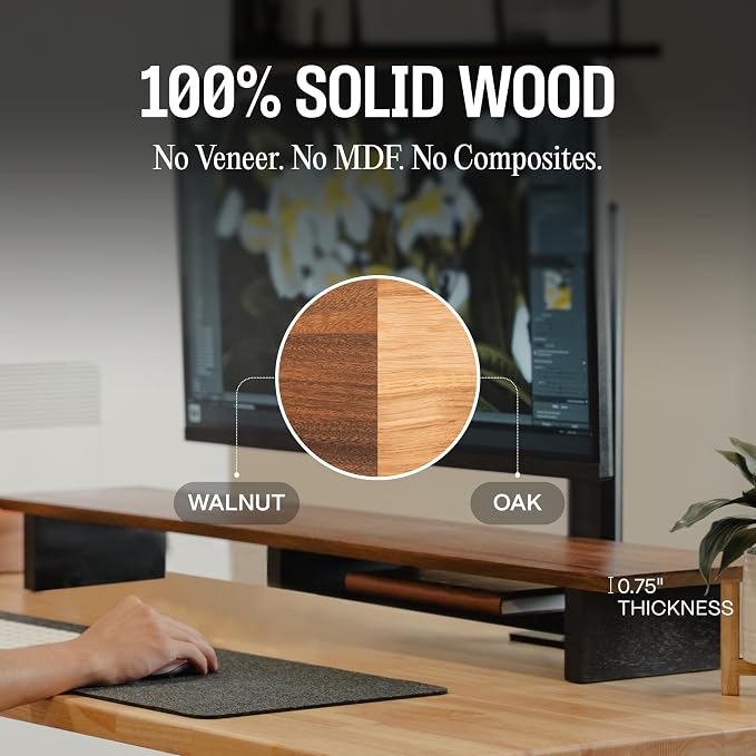 Solid Wood Dual Monitor Stand Riser – 43" Oak Desk Shelf - Image 2