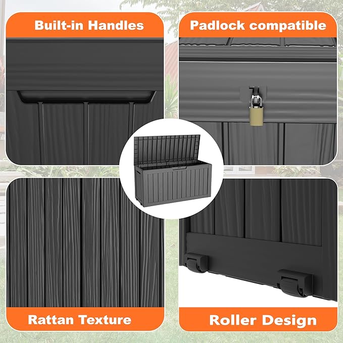 EasyUp 90 Gallon Outdoor Deck Box Waterproof, UV Resistant Resin Outdoor - Image 4