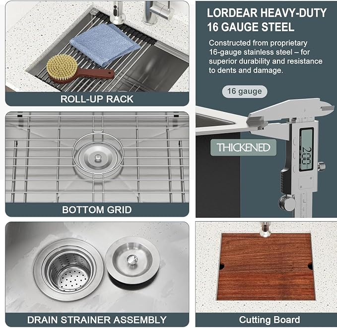 Lordear 23 Inch Laundry Room Sink Undermount 16 Gauge Stainless Steel Single - Image 6