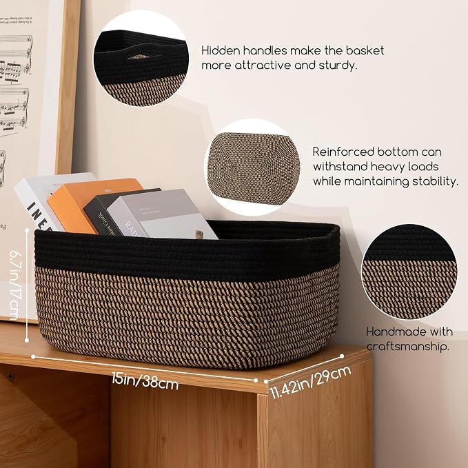 Storage Baskets for Organizing 3 Pack, Woven Baskets for Shelves, Closet - Image 2