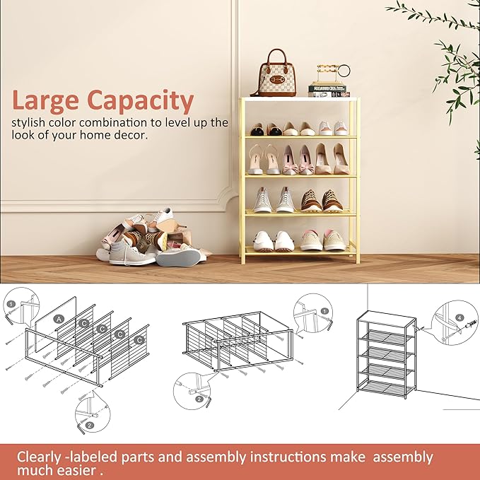 HOMEFORT 5-Tier Shoe Rack, Shoe Storage Shelf, Industrial Shoe Tower, Narrow - Image 5