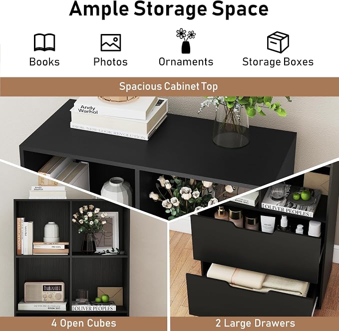 Giantex Bookcase with 2 Drawers, 51” Tall Floor Bookshelf w/4 Cubes, Anti-tip - Image 4