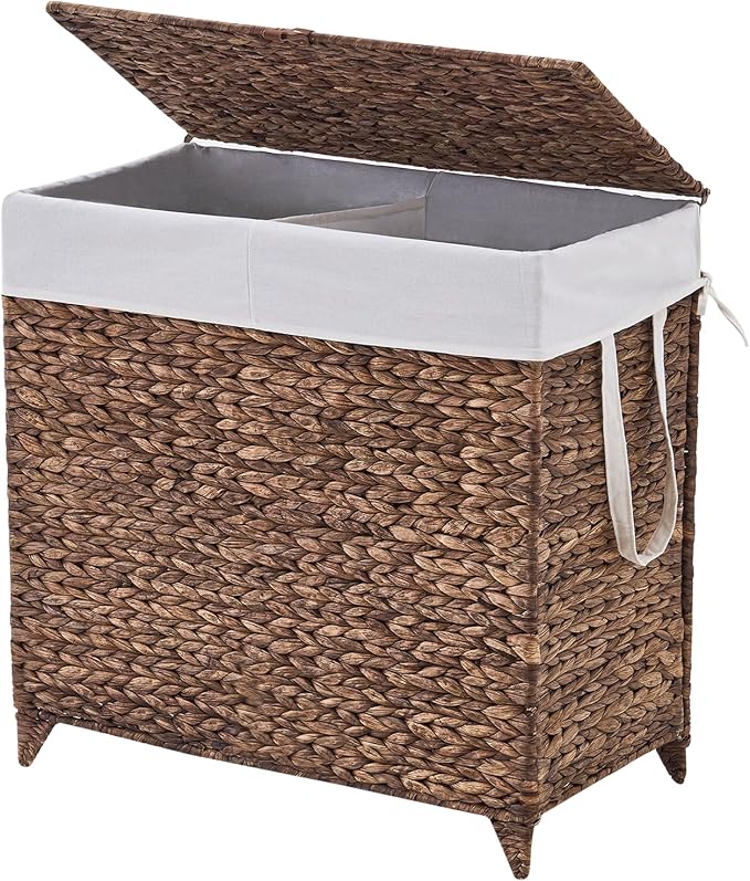 Laundry Hamper with Lid and Removable Liner Bag, Handwoven Natural Hyacinth by LGENHOOMHandwovenNaturalWaterHyacinthBasket