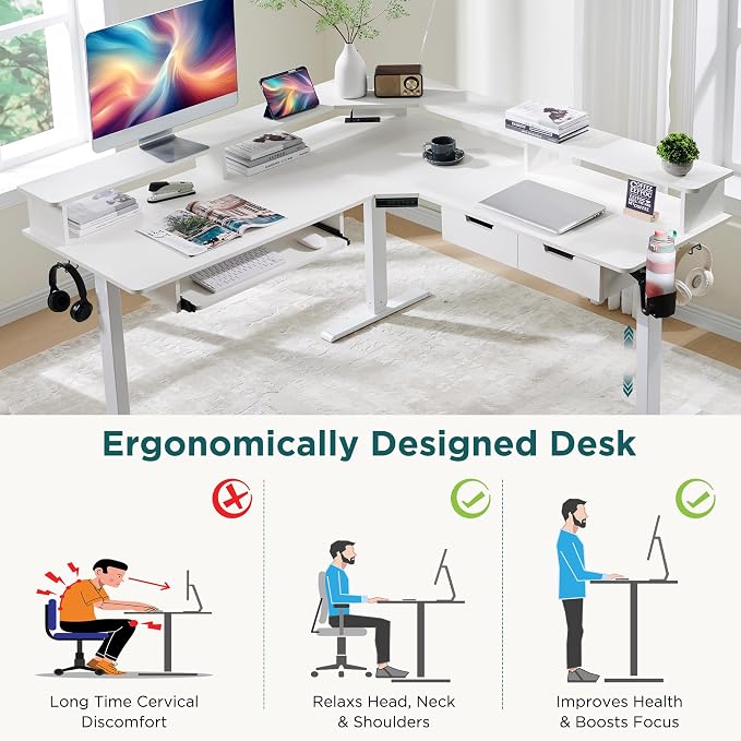 RedLemon 60 Inches L Shaped Electric Standing Desk, Height Adjustable Corner - Image 4
