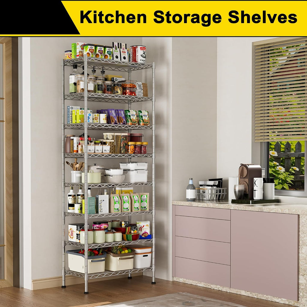 GIOTORENT 8-Wire Garage Shelving Storage Shelves, Kitchen Storage