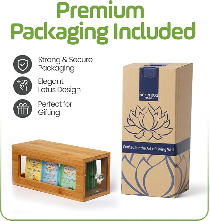 Bamboo and Acrylic Drawer Tea Bag Holder- Durable & Elegant Tea Bag Storage - Image 3