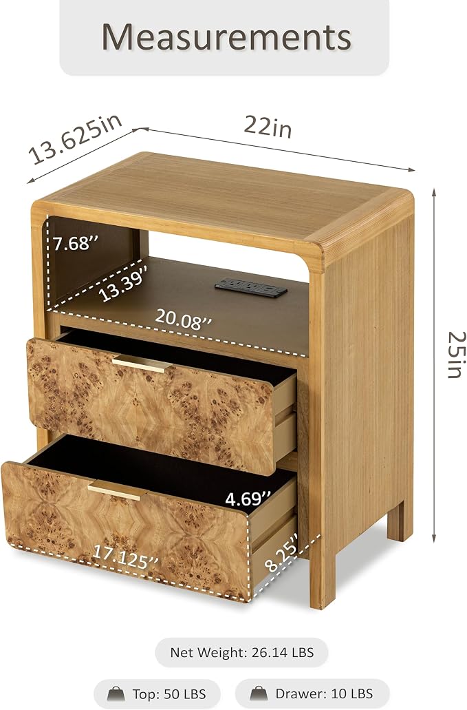 LONYKE Burl Finish Nightstand - Image 2