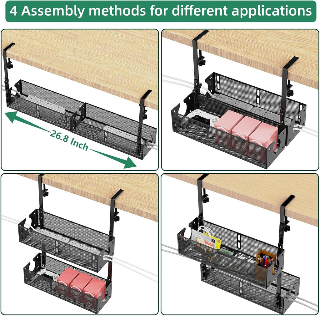Multi-Model Under Desk Cable Management Tray 2 Packs Metal Under Desk