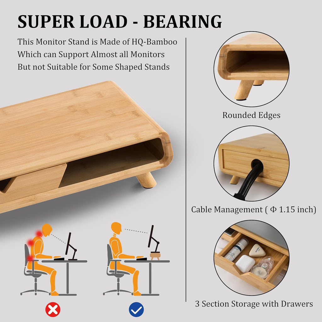 Homerays Bamboo Monitor Stand Riser, No Assembly Required Exquisite