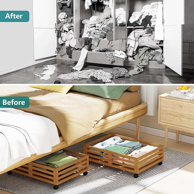 Wisuce Bamboo Under Bed Storage Containers- Underbed Organizer - Image 6
