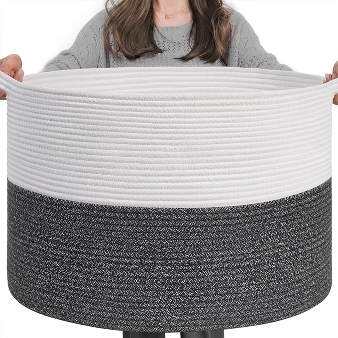 INDRESSME XXXLarge Cotton Rope Basket 21.7" x 21.7" x 13.8" Woven Baby Laundry by INDRESSME