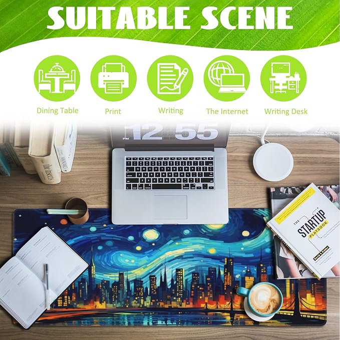 Desk Pad, City Starry Night Desk Mat, Abstract Oil Painting Large Gaming Mouse - Image 3