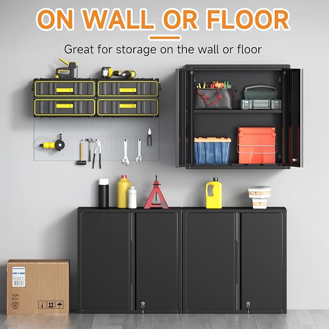 Metal Garage Wall Cabinet with 2 Doors and 1 Adjustable Shelf, Lockable - Image 6