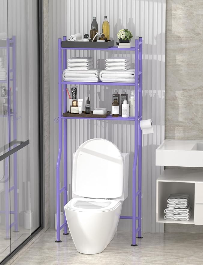 3-Tier Over The Toilet Storage, Freestanding Metal Bathroom Shelves - Image 2