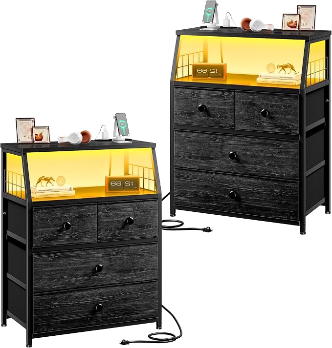 EnHomee 21.8" W Black Nightstand Set of 2, Night Stand by EnHomee