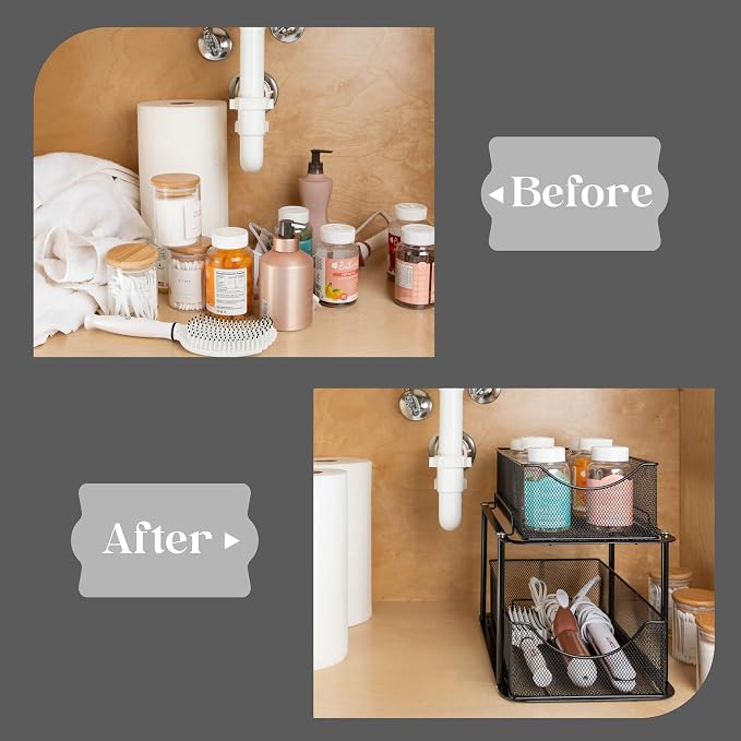 Sorbus 2 Tier Metal Under Sink Organizer - Image 7