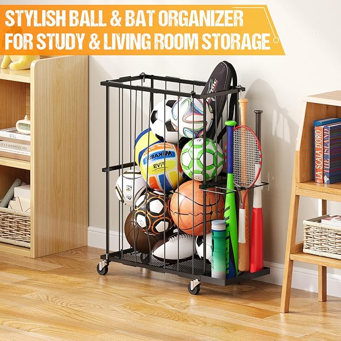 Garage Ball Storage With Baseball & Badminton Holder: Floor Sports Equipment - Image 3