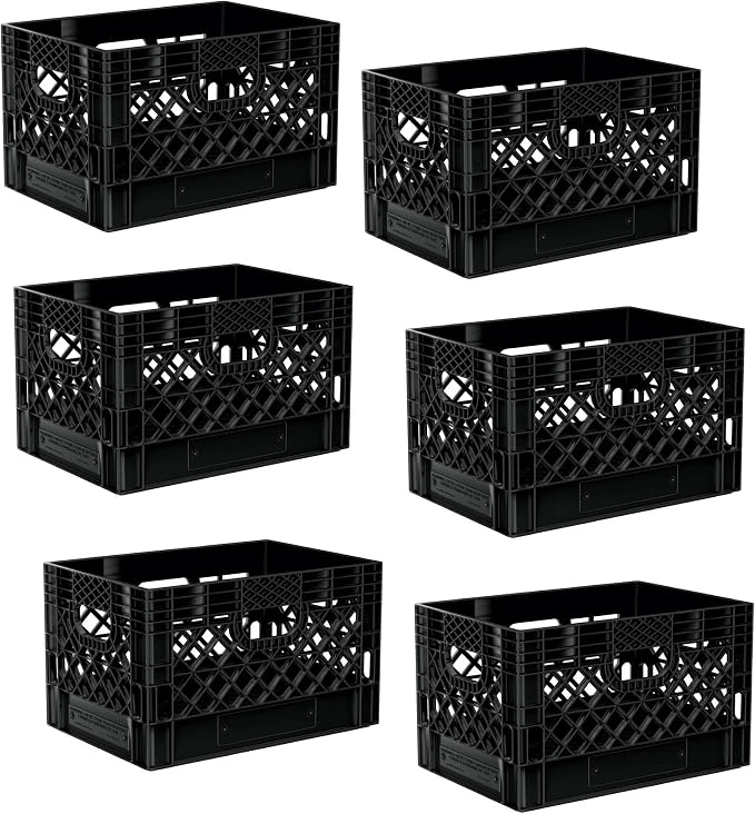 Heavy Duty Plastic Storage Milk Crates, Stackable Utility Organizer Bins by Unknown