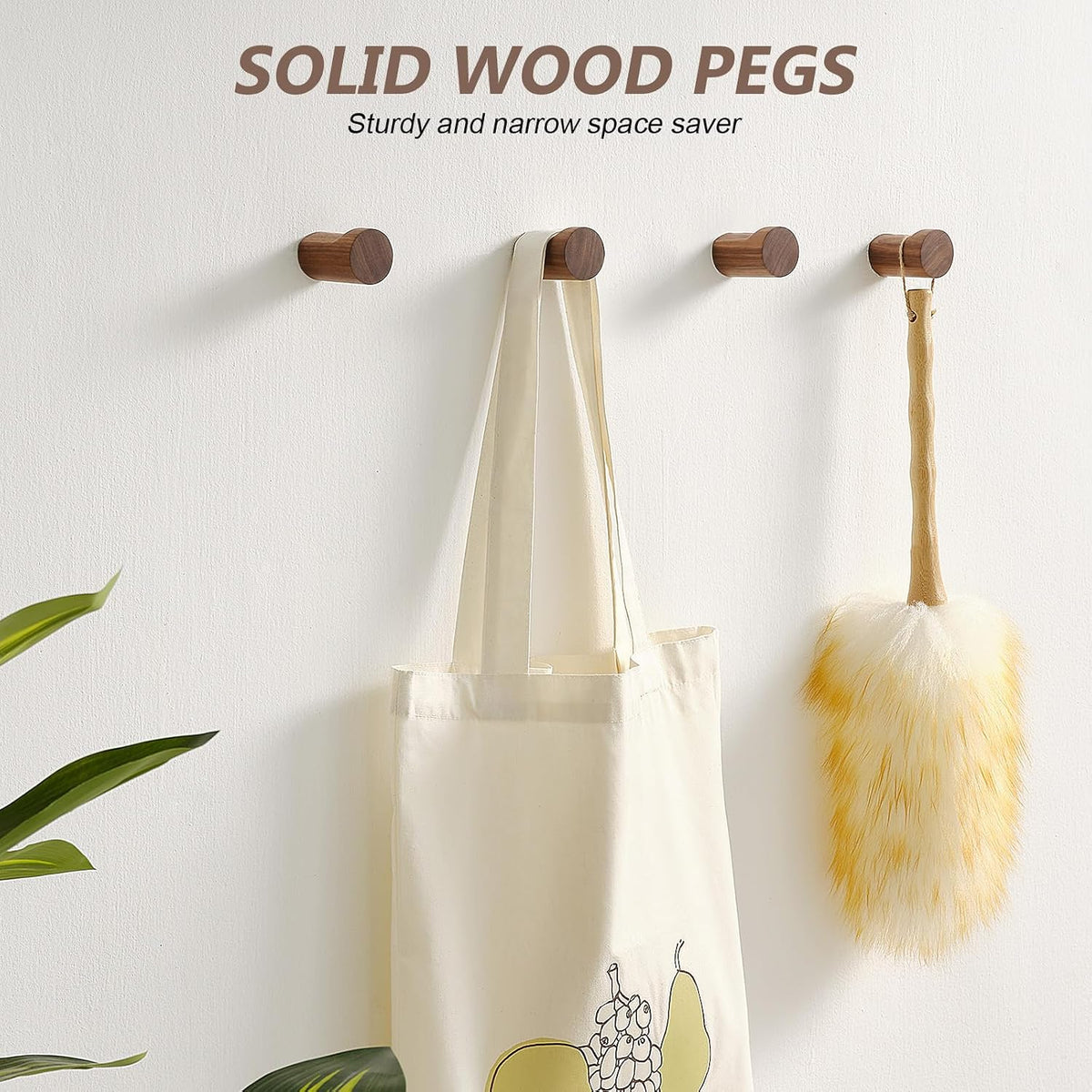 Wooden Wall Hooks 4 Pack, Modern Decorative Coat Hook Wall-Mount