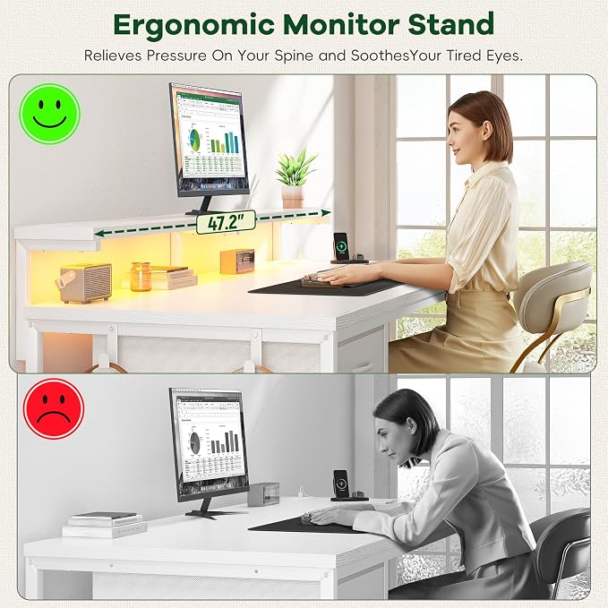 Computer Desk with Ergonomic Monitor Stand & CPU Stand, 47.2" Gaming Desk with - Image 4