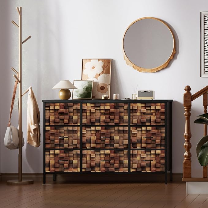 TV Stand with 9 Drawers, Chest of Drawers with Fabric Bins, Storage Organizer - Image 7