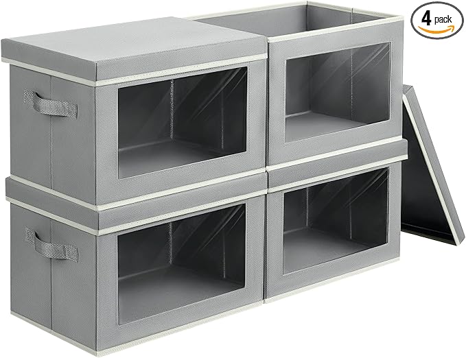 Storage Bins with Lids, 4 Pack Large Storage Cubes with Window, Closet Bins by Homsorout
