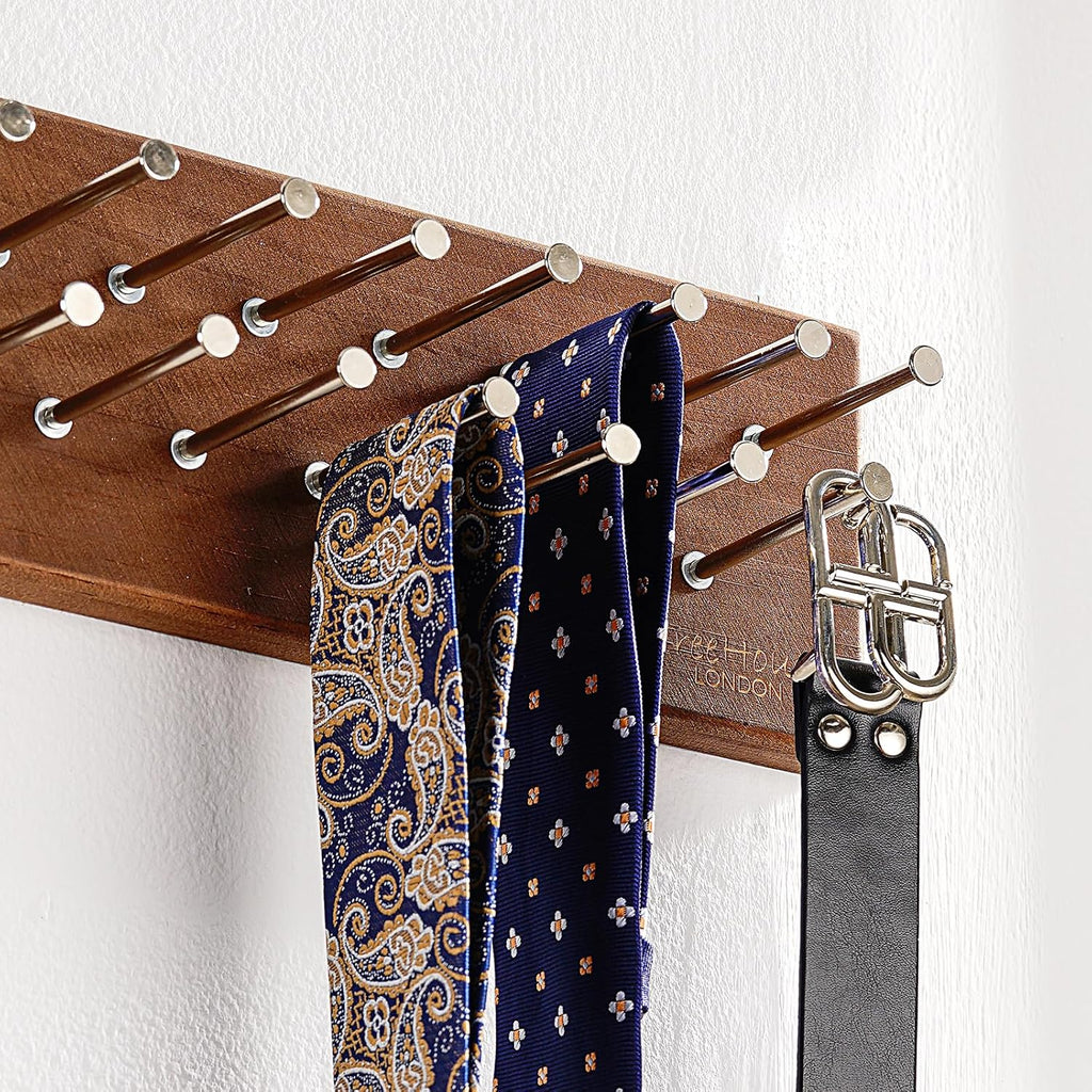 TreeHouse London Tie Rack Organizer – Holds 40 Large Ties – Solid Wood