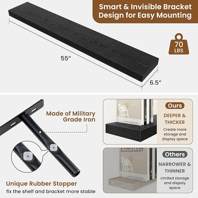 fuqing Floating Shelves for Wall, Wall Mounted Wood Floating Shelf - Image 3