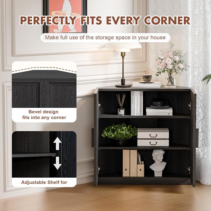 Casaphoria Farmhouse Corner Cabinet, Wooden Corner Storage Cabinet - Image 6