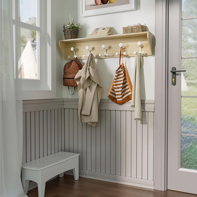 SKOLOO Wall Shelf with Hooks, 35-Inch Coat Rack Wall Mount with Shelf Organizer - Image 6