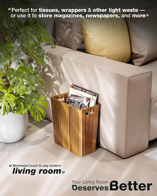 BLUEWEST 2.6 Gallons Wooden Wastebaskets – Solid Acacia Wood Trash Can - Image 7