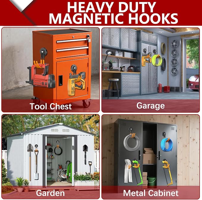 3-H Heavy Duty Magnet Garage Hooks 2 Pack, J Shape Strong Magnetic Hooks - Image 6