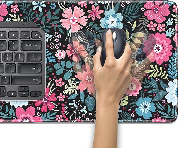 Retro Flowers Mouse Pad, Large Vintage Floral Mousepad Desk Pad - Image 5