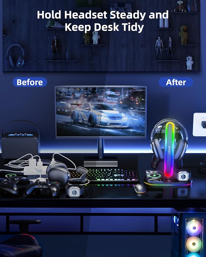 HiWe Universal RGB Gaming Headphone Stand - Image 2