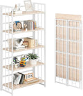 4NM No Assembly 5 Tiers Folding Bookshelf, 59.4" H Foldable Storage Shelves by 4NM