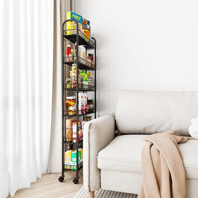 Slim Rolling Storage Cart with Wheels, Metal 6 Tier Mobile Shelving Unit - Image 9