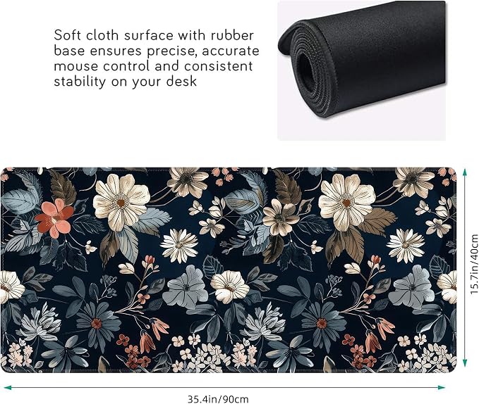 Dark Flower Large Mouse Pad, Gaming Keyboard Desk Pad, Extended Mouse Mat - Image 3