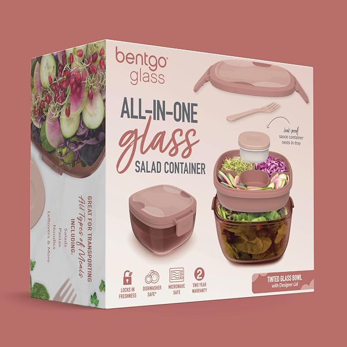 Bentgo Glass Prints All-in-One Salad Container - 61oz Tinted Glass Salad Bowl - Image 7