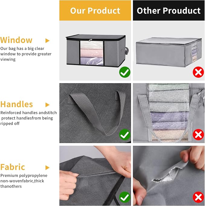 2 Pack Clothes Storage Bags, 90L Large Blanket Storage Bag Comforter Storage Bin - Image 4