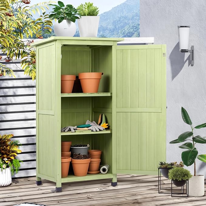 Wooden Outdoor Storage Cabinet, Vertical Garden Tool Shed - Image 2
