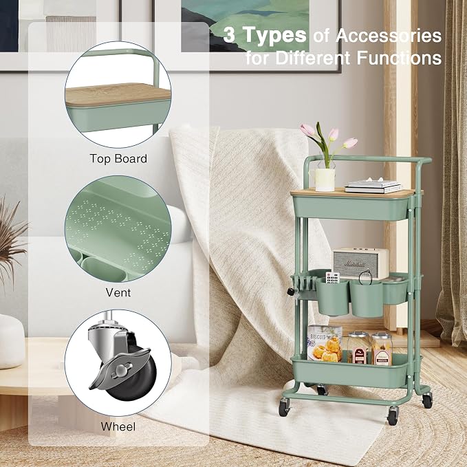 DTK 3 Tier Rolling Utility Cart - Image 3