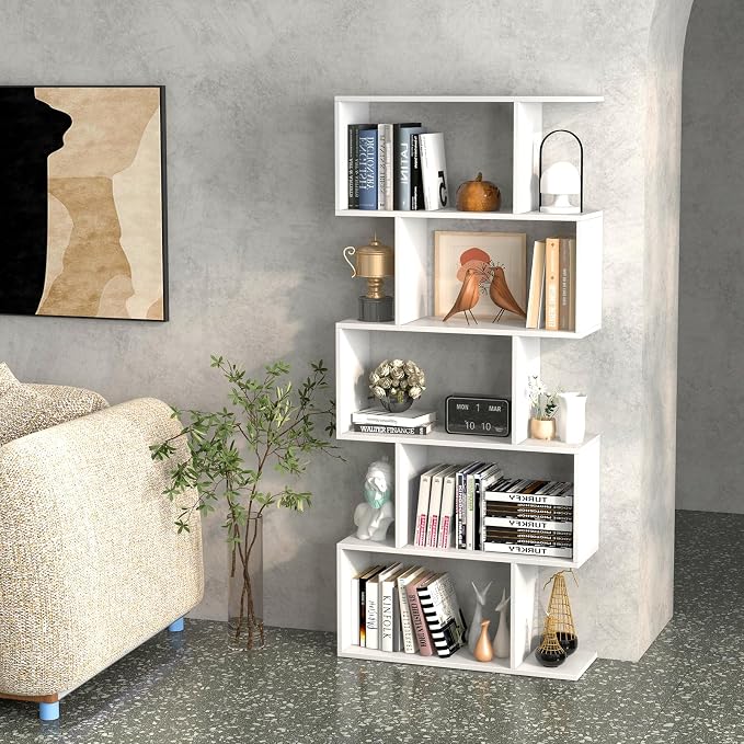 5-Tier Geometric Bookcase Set of 2, 62.5” Freestanding Room Divider Bookshelf - Image 9
