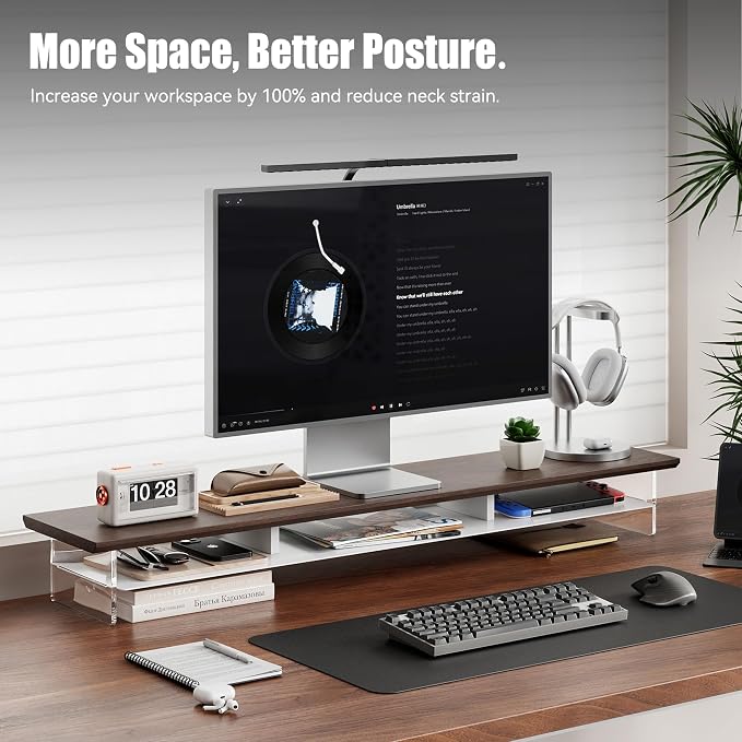 Dual‑Tier Monitor Stand for Modern Desk Setup – Minimalist Wooden and Metal - Image 3