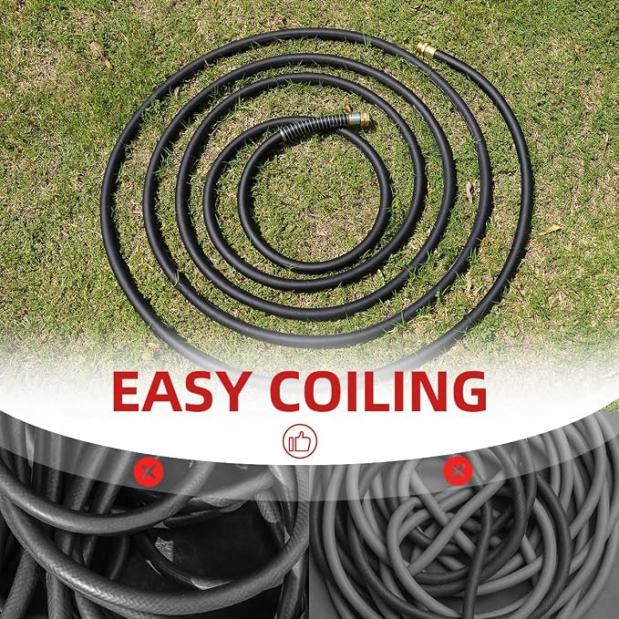 WiseFlow Garden Hose 25FT x 5/8", Heavy Duty Rubber Hose, Water Hose - Image 6