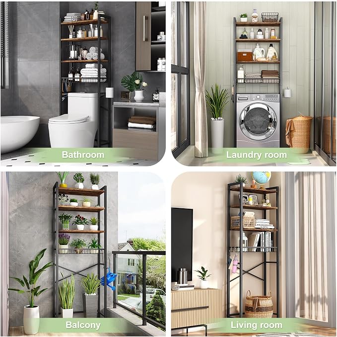 Over-The-Toilet Storage Rack, 4-Tier Bathroom Organizer Shelf Over Toilet - Image 3