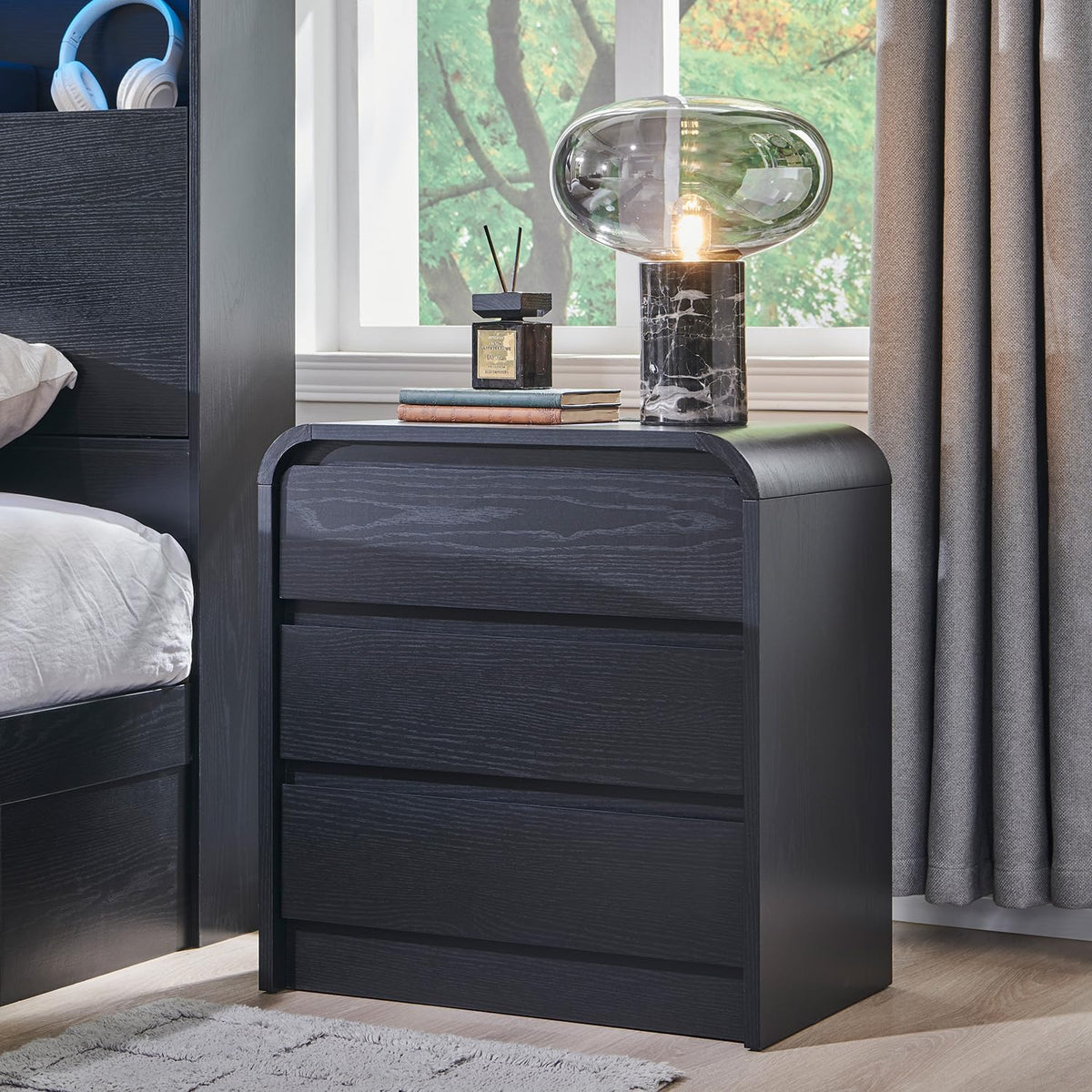 Aitjunz 25" Tall Modern Nightstand Set of 2, 3 Drawers Bedside Table