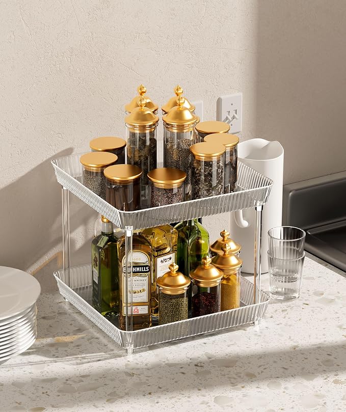 3 Tier Lazy Susan Bathroom Countertop Organizer, 360° Clear Rotating Square - Image 4